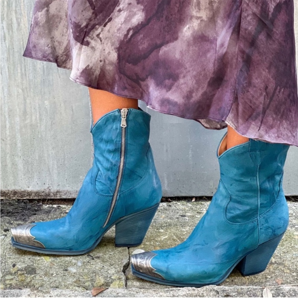 Free People Brayden Blue and Silver Heeled Boots